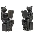 Produktbild: Katzen Figuren 2er Set Schwarz mit Buch und Brille Deko Katze 15,5 cm Resin