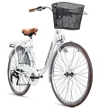 Produktbild: Bergsteiger Paris 26,28 Zoll Damenfahrrad, ab 140 cm, Korb, Fahrrad-Licht, 6 Gang-Schaltung, Damen-Citybike, Damenrad im Retro-Design
