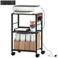 Produktbild: HOMCOM Druckerständer Druckertisch mit 3 Ebenen Steckdosen Rollen Schreibtisch Organizer für Drucker aus Stahl Druckerhalter Druckerwagen für Büro Office Fax Scanner 42 x 28 x 64,5 cm Rustikalbraun