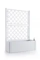 Produktbild: XL Rankgitter, Spalier mit Pflanzkasten in moderner Rattan-Optik aus robustem Kunststoff in Weiß. Maße BxTxH in cm: 100 x 43 x 142 cm. Topp für Garten, Terrasse und Balkon!