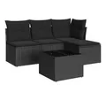 Produktbild: vidaXL Gartenlounge-Set, 5-tlg. Garten-Sofagarnitur mit Kissen Schwarz Poly Rattan
