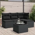 Produktbild: 5-tlg. Garten-Sofagarnitur mit Kissen Schwarz Poly Rattan