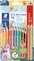 Produktbild: Buntstifte Staedtler Noris® jumbo 128, 3-Kant, ABS-Minenschutz, Sternchendesign & Namensfeld, FSC®-zertifiziert, farbsortiert, 12 Stück + Anspitzer 188564