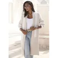 Produktbild: Longstrickjacke LASCANA, Damen, Gr. 32/34, beige (creme, beige), Strick, Obermaterial: 50% Polyamid, 30% Viskose, 20% Polyester, gemustert, figurumspielend kniebedeckend, ohne Ausschnitt, Strickjacken Longstrickjacke, aus flauschigem Strick, Cardigan mit langen Ärmeln