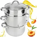 Produktbild: Grafner 5 Liter Dampfentsafter aus Edelstahl Ø 23 cm, inkl. Glasdeckel & Ablasshahn – Induktionsgeeignet, ideal für Säfte & Gelees aus Obst un... - Silber