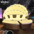 Produktbild: LED - Sonneninsel Rattan Lounge Gartenliege Polyrattan Sitzgruppe Liege Insel