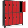 Produktbild: Umkleideschrank 5B2A Spind Spint Schließfachschrank Metallschrank mit 10 Fächern Etikettenhalter Metall 172 cm x 136 cm x 45 cm Farbe: Anthrazit-Rot - Dunkelgrau/Rot