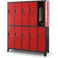 Produktbild: Spint Schließfachschrank 5B2A Metallspind Umkleideschrank 10 Fächer Stahlblech Pulverbeschichtet 172 cm x 136 cm x 45 cm - anthrazit/rot - Jan Nowak