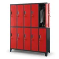 Produktbild: Jan Nowak Umkleideschrank 5B2A Spind Spint Schließfachschrank Metallschrank mit 10 Fächern Etikettenhalter Lüftungsschlitze Metall Pulverbeschichtet 172 cm x 136 cm x 45 cm (Anthrazit-Rot)