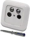 Produktbild: Busch Jäger SET: Unterputz 4-Loch Dose 40-2400 MHz, Enddose Stichdose für Radio, TV, SAT1 & SAT2. Inkl. ReflexSi alpinweiß 1fach Rahmen, Abdeckung + EBROM Phasenprüfer zur Montage des Geräts