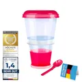 Produktbild: GOODS+GADGETS Müslibecher to Go Deluxe - Joghurt-Becher für unterwegs - Reise Lunchpot mit Löffel und Iso-Kühlfach für Müsli, Cerealien, Porridge und Obst (1, Rot)