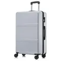 Produktbild: YONSLY Handgepäckkoffer Hartschalen-Reisekoffer Trolley Rollkoffer für Reisen von S bis XL, 4 Rollen, aus ABS und Aluminium, mit Zahlenschloss und weichem Gummigriff silberfarben 76 cm