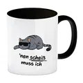 Produktbild: speecheese nen Scheiß muss ich Kaffeebecher Schwarz mit coolem Katzen-Motiv