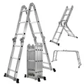 Produktbild: 𝐂𝐑𝐀𝐅𝐓𝐅𝐔𝐋𝐋 Aluminium Mehrzweckleiter CF-104A | 𝟑 𝐉𝐀𝐇𝐑𝐄 𝐆𝐀𝐑𝐀𝐍𝐓𝐈𝐄 - 6in1 Multifunktionsleiter - 12 Sprossen - 353 cm Leiter - Gelenkleiter - Leitergerüst (Silber 4x3 Sprossen)