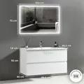 Produktbild: Alpenberger Waschbecken mit Unterschrank 100 cm Breit | Waschbeckenunterschrank Gäste WC | Badezimmerspiegel mit Beleuchtung | LED Spiegel Bad