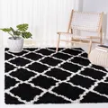 Produktbild: SAFAVIEH Zottelig Teppich für Wohnzimmer, Esszimmer, Schlafzimmer - Dallas Shag Collection, Hoher Flor, Schwarz und Elfenbein, 91 X 152 cm