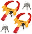Produktbild: Tevlaphee 2er-Pack Radkralle Parkkralle mit Sicherheitsschloss und 6 Gleiche Schlüsseln für PKW Wohnwagen Anhänger Reifenkralle Wegfahrsperre Diebstahlsicherung(Rot-Gelb-2 Packung)