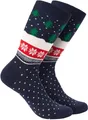 Produktbild: BRUBAKER 3 Paar Weihnachtssocken für Damen und Herren - Weihnachtsbaum Muster Blau - Baumwolle Socken Weihnachten - Größe 35-40