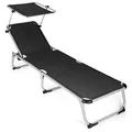 Produktbild: Park Alley Sonnenliege mit Sonnendach, Gartenliege klappbar mit Rahmen aus Aluminium, hochwertig & robust verarbeitet, ideal als Relaxliege für Balkon, Garten, Terrasse, Farbe: Schwarz