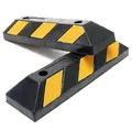 Produktbild: Wiltec 2x Radstopper mit Reflektoren 550 x 150 x 100 mm, Parkplatzbegrenzung aus Ebonite-Hartkautschuk, Einparkhilfe zur Bodenmontage, Überfahrschutz
