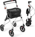 Produktbild: COSTWAY Rollator 5-Fach für Wohnung, Gehhilfe Indoor faltbar, leicht, höhenverstellbar, inkl. Tablett, Korb, 4 Rädern & Bremsen, Weiß, Schwarz