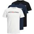 Produktbild: JACK&JONES Herren T-Shirt, 3er Pack - JJECORP LOGO TEE CREW NECK, Logo-Print, Baumwolle Weiß/Marineblau/Schwarz / M