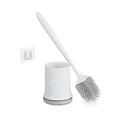 Produktbild: Relaxdays Toilettenbürste mit Wandhalterung, schnelltrocknend, WC-Bürste, Behälter, ohne Bohren, Kunststoff, weiß-grau