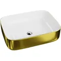 Produktbild: Lavita - Aufsatzwaschtisch Galera Gold/white Aufsatzwaschbecken Rechteckig Waschbecken Ohne Überlauf Und Hahnloch Aus Hochwertigem Porzellan Waschtisch 50,5x40x14 Cm Weiß/gold