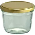Produktbild: 100er Set Sturzglas 230 ml Marmeladenglas Einmachglas Einweckglas To 82 goldener Deckel incl. Diamant-Zucker Gelierzauber Rezeptheft