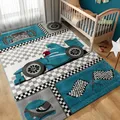 Produktbild: Carpettex Kinderteppich Rennwagen Design Blau 80 x 150 cm Läufer - Kurzflor Teppich Kinderzimmer für Mädchen und Junge Pflegeleicht Soft - Waschbarer Spielteppich Babyteppich Gaming Teppich Babyzimmer