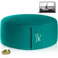 Produktbild: BACKLAXX ® Yoga Kissen, Meditationskissen XL 35cm [30% mehr Sitzfläche], 15cm hoch mit Buchweizenfüllung, perfektes Meditation Zubehör, Yogakissen rund inkl. Videokurs - Pouf Sitzkissen Boden