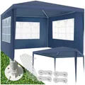 Produktbild: tectake® Pavillon 3x3 m mit verstärktem Gestell, Zelt groß, wasserdicht, Gartenpavillon, Partyzelt, Event Shelter, Festzelt, Gartenpavillon 3x3 m mit 3 Seitenwänden mit Fenstern, inkl. Heringe - blau