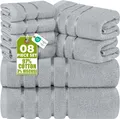 Produktbild: 8er-Pack Handtuch-Set mit Aufhängeschlaufe aus 97% Baumwolle, saugfähig und s