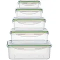 Produktbild: 5tlg. KING® Kunststoffbehälter-Aufbewahrungs-Set GRÜN / 5x rechteckige Boxen mit luftdichten Klappverschluß / Größen ca. 240, 500, 1000, 1500...