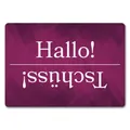 Produktbild: Hallo und Tschüss Fußmatte auf rosafarbenem Hintergrund