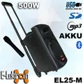 Produktbild: E-Lektron EL25-M 500W mobile PA Soundanlage Akku-MP3-USB-Bluetooth inkl. Funkmikrofon Soundsystem