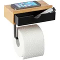 Produktbild: Wenko Toilettenpapierhalter Bambusa, braun / schwarz, zum Kleben, für 1 Rolle, mit Ablage, aus Bambus