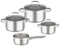 Produktbild: RÖSLE CHARM Topf-Set 4-tlg., hochwertiges Universaltopfset mit 3 Kochtöpfen und 1 Stielkasserolle, Edelstahl 18/10, Glasdeckel, Innenskalierung, induktionsgeeignet, spülmaschinengeeignet