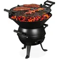 Produktbild: Grillfass, Gusseisen Und Stahl, Höhenverstellbar, Tragbar, Barbecue Holzkohlegrill, Grillrost Ø 35 Cm, Schwarz - Relaxdays