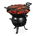 Produktbild: Relaxdays Grillfass, Gusseisen und Stahl, höhenverstellbar, tragbar, Barbecue Holzkohlegrill, Grillrost Ø 35 cm, schwarz, 39 x 46 x 36 cm