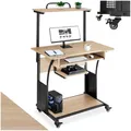 Produktbild: tectake® Industrial Schreibtisch mit 3X Schreibtisch Ablage, Tastaturauszug Schublade, 80 x 65,5 x 130,5 cm, Computertisch, PC Tisch, Bürotisch, Druckertisch - Industrial Holz hell, Eiche Sonoma