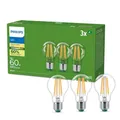 Produktbild: Philips Ultra Efficient – Ultra-energiesparende Lampe, LED-Lichtquelle, 60 W, A60, E27, warmweiß, klar, 3er Pack