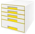 Produktbild: LEITZ Schubladenbox 1 Schubladenbox WOW CUBE mit 5 Schubladen - weiß/gelb, Auszugssperre, Stapelbar, Schübe einzeln herausnehmbar
