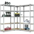 Produktbild: Juskys 3er Metall Regalsystem Basic - 1 Eckregal & 2 Lagerregale - 2625 kg - Silber - Silber/Braun
