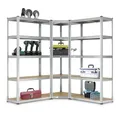 Produktbild: Juskys 3er Metall Regalsystem Basic - 1 Eckregal & 2 Lagerregale - 15 Böden aus MDF Holz - 2625 kg - Schwerlastregal Lagerregal Kellerregal (Silver)