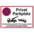 Produktbild: Schild Privatparkplatz weiß | stabiles Alu-Schild mit UV-Schutz 30 x 20 cm