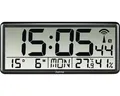 Produktbild: Funkwanduhr Digital Jumbo mit Thermometer und Standfuß schwarz 36x16 cm