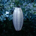 Produktbild: LED Solar Lampion oval - mit Blumenmuster - warmweiße LED - H: 40cm - D: 20cm - Lichtsensor - blau