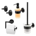 Produktbild: bremermann Bad-Serie Piazza Black - Badezimmer Zubehör-Set 4tlg. bestehend aus 1x Toilettenpapierhalter 1x WC-Garnitur 1x Seifenspender und 1x Handtuchhaken, Badaccessoires aus Edelstahl schwarz