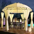 Produktbild: LED - Pavillon Ø 350cm Lavo Garten Pavillion Rund Solar Pavilion Gartenzelt Designer Pavilon - rot